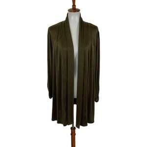 Soft Focus Cardigan Medium Olive Green Long Sleeve Open‎ Front Cozy